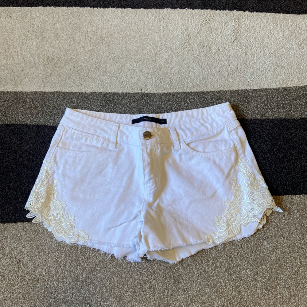 Harper Size 28 White Denim Lace Accent Shorts